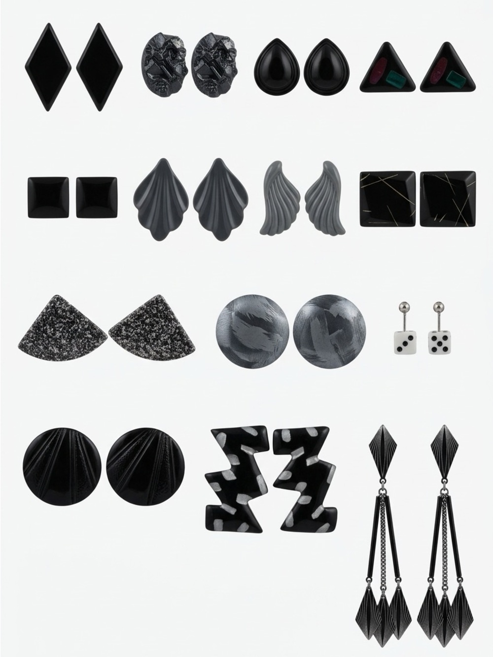 Black Mixed Stud and Drop Earring Set - Lot